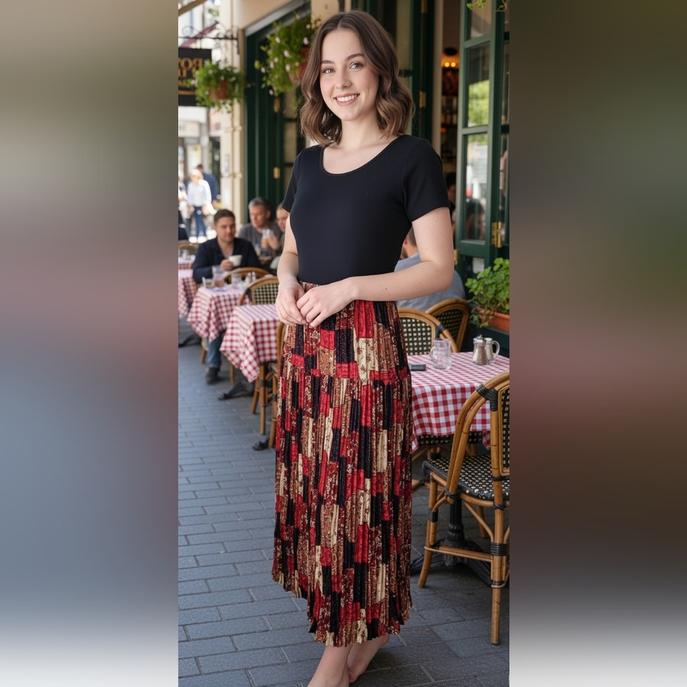 Vintage Patchwork Pleated Dress